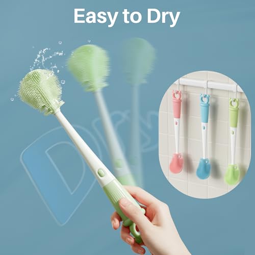 JOYMOOP Silicone Bottle Brush & Straw Cleaner Brush Set, Multi-Functional Bottle Washer for Sports Water Bottle,Glassware,Vase,and Narrow Neck Containers,Green - color: Green