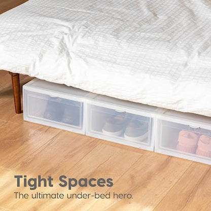IRIS USA Stackable Shoe Storage Box with Latch Drop Front Door, 6-Pack, for Scarf Game Organizer Container with Ventilation Holes for Closet Under Bed Entryway Storage, Strudy, Wide, Clear - size: 18 Qt Drop Front - 6 Pack