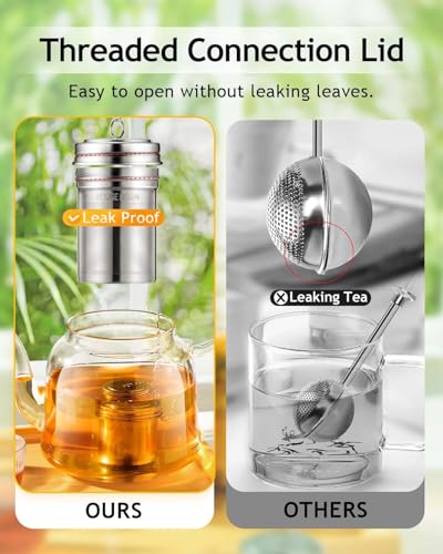 HOUSE AGAIN Tea Infuser (2 Pack with Scoop), Extra Fine Mesh Tea Infusers for Loose Tea, 18/8 Stainless Steel Tea Strainer with Extended Chain Hook, Tea Steeper for Brew Tea, Spices & Seasonings - size: Small × 2 with Spoon