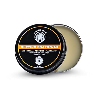 Rhino Wax Coconut Cutting Board Wax 4oz - Natural Blend of Oils and Waxes (NO Mineral Oil) - Condition and Protect Wood Cutting-Boards, Charcuterie Boards, Salad Bowls - Food Safe - Made in the USA - size: 4 Ounce