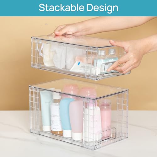 Vtopmart 8 Pack Clear Stackable Storage Drawers,Easy to Assemble Bathroom Organizers and Storage with handles,Plastic Drawers for Kitchen Pantry,Cabinet,Under Sink Organization - style: 4 Medium+4 Small