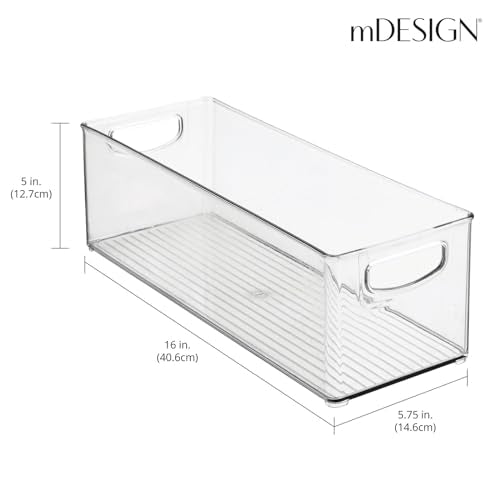 mDesign Plastic Stackable Kitchen Organizer - Storage Bin with Handles for Refrigerator, Freezer, Cabinet, and Pantry Shelves Organization - Food Container - Ligne Collection - 4 Pack - Clear - size: 16 x 5.75 x 5