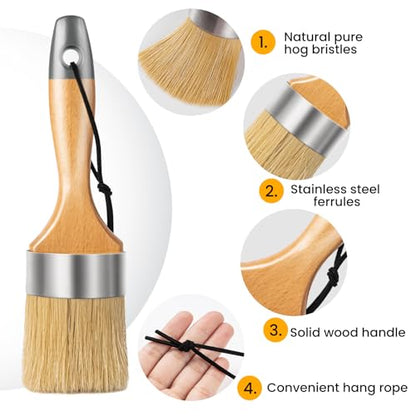 Mister Rui Wax Paint Brush 2 Pack, Chalk Paint Brush Medium & Small, Natural Bristle Brush for Painting, Stencils, Waxing, Home Decor, DIY Art Crafts - size: 1.2"1.9"