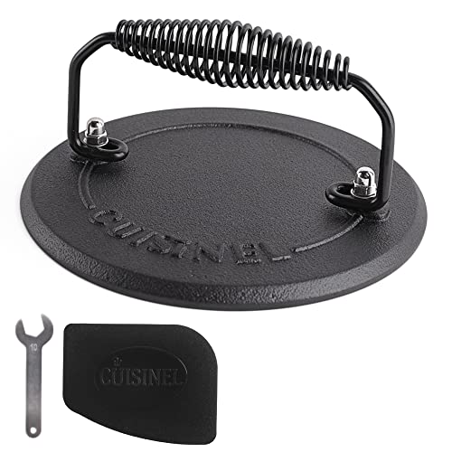 Cuisinel Grill Press - Cast Iron Burger Press for Bacon, Steak and Smashed Hamburgers - 7.5" Round Pre-Seasoned 4-lb. Weight Sandwich/Panini Maker - Griddle, BBQ, Grill Accessory - color: Round Grill Press, size: 7.5" Round