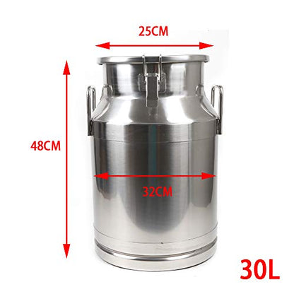 Milk Can with Sealed Lid, Stainless Steel Milk Transport Cans Wine Pail Bucket Tote Jug Pot Oil Liquid Storage Barrel with 2 Handles Sealed Silicone Anti-Leak Ring Lock Belt 30L 7.92 Gallon - color: 30L