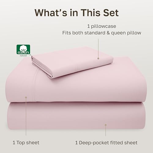 California Design Den Twin Bed Sheets Cotton, 100% Cotton Sheet Set - 600 Thread Count Sateen with Deep Pockets (Pink) - color: 25 - Pink, size: Twin