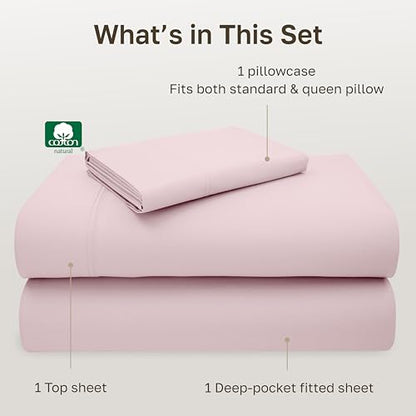 California Design Den Twin Bed Sheets Cotton, 100% Cotton Sheet Set - 600 Thread Count Sateen with Deep Pockets (Pink) - color: 25 - Pink, size: Twin