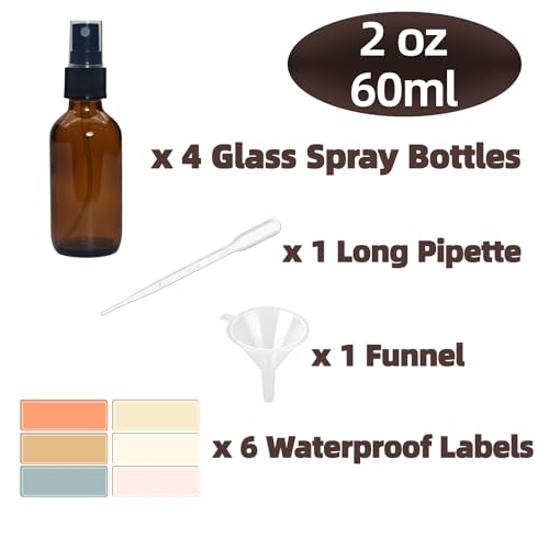 Zkupanx 4 PACK 2 oz Amber Small Glass Spray Bottles, Empty Spray Bottle for Hair, Plants, Perfume - Fine Mist, 2oz Mini Spray Bottle - color: Amber
