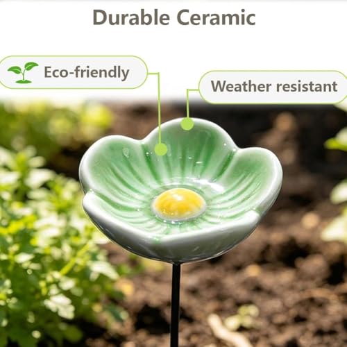 Bee Watering Station for Garden,Ceramic Bees Cups Outdoor Feeder,Flower Shaped Bee Watering Station Bird Bath Water,Butterfly Drinking Cup Bees Bath Bowl Gardens Stakes (Blue, Purple, Pink)