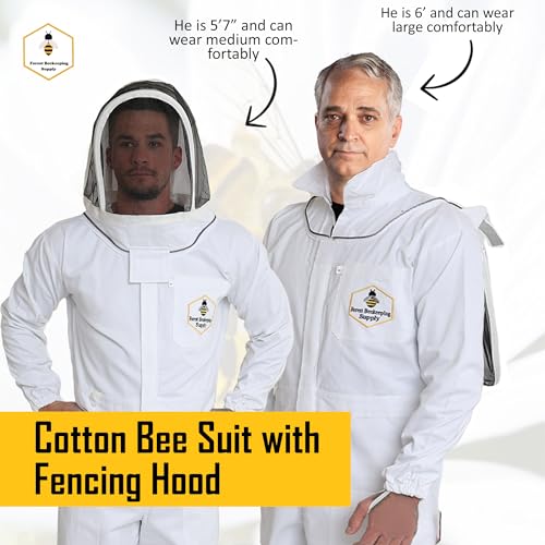 Professional Bee Suit with Gloves – Premium Cotton Beekeeper Suit, includes Detachable Fencing Veil & Goatskin Bee Gloves, Complete Protective Gear Kit – XL - size: X-Large
