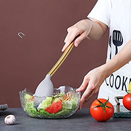 Berglander Non-stick Silicone Solid Serving Spoon, Titanium Gold Plating handle, Basting Spoon, Dishwasher Safe, Easy to Clean - style: c. Solid Spoon