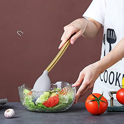 Berglander Non-stick Silicone Solid Serving Spoon, Titanium Gold Plating handle, Basting Spoon, Dishwasher Safe, Easy to Clean - style: c. Solid Spoon