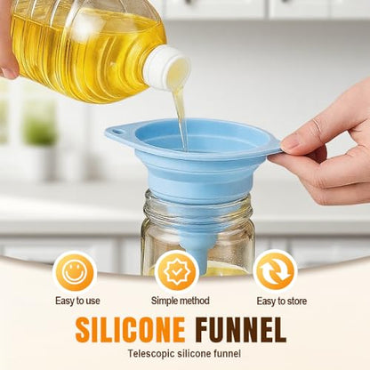 Kitchen Funnel Set 3 Pack, Collapsible Silicone Funnels for Filling Water Bottles & Small Bottles | Food-Grade, Easy Clean & Space-Saving (Blue) - color: blue