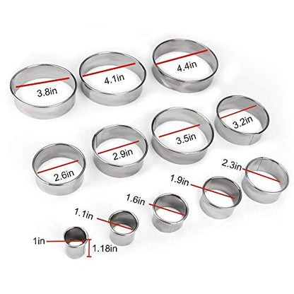 12 Pieces Round Cookie Biscuit Cutter Set,Graduated Circle Pastry Cutters,18/8 Stainless Steel Cookie Cutters and Donut Cutter Ring Molds