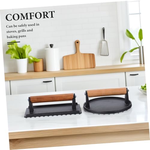 BESPORTBLE 2pcs Cast Iron Meat Press Burger Weight Press for Grill BBQ Design with Wooden Handle for Steak Sandwich Making