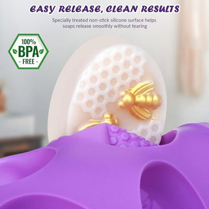 HKNMTT Silicone Bee Honeycomb Flower Oval Bar Molds, 6 Shapes 12 Cavities for Candy Soap Making Shower Steamer Homemade Bath Bomb Lotion Shampoo Bar Dessert DIY Set Non-stick Craft Food Grade 2 Pack - style: Bee & Honeycomb - 2PCS