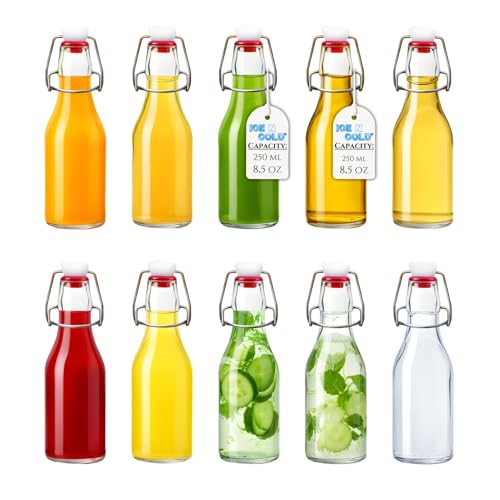 ICE N COLD Glass Swing Top Bottles | Flip Top Glass Bottles for Limoncello, Syrups, Oils, Vinegar, Extracts & Beverages | Airtight Reusable Glass Bottles (24-Pack, MEDIUM (250ml | 8.5oz)) - color: 24-Pack, size: 8.5 Ounces