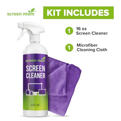 Screen Mom Screen Cleaner Spray and Microfiber Cloth 16oz Screen Cleaner Spray and Wipe for TV, Laptop, Computer, Phone, iPad, Car Screen Cleaning Kit Electronic Cleaner Spray - size: 16 Fl Oz (Pack of 1)