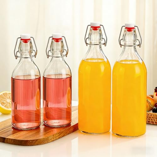 Flip Top Glass Bottle [Pack of 2] – Swing Brewing with Stopper for Beverages, Oil, Vinegar, Kombucha, Beer, Water, Soda, Kefir Airtight Lid & Leak Proof Cap Clear 2oz+8.5oz