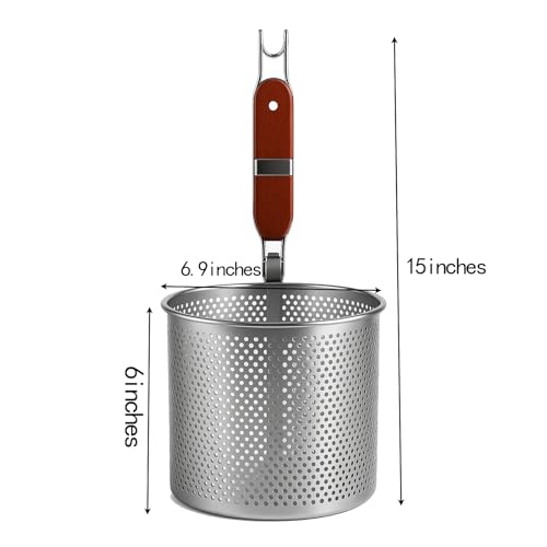 Mesh Pasta Basket Food Strainer Insert For Pot, Colander with Round Wooden Handle Stainless Steel Mesh Spider Strainer for Pasta Noodles Dumpling Vegetable - size: 7inches（diameter）