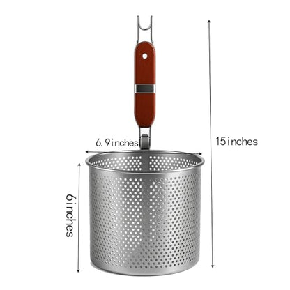 Mesh Pasta Basket Food Strainer Insert For Pot, Colander with Round Wooden Handle Stainless Steel Mesh Spider Strainer for Pasta Noodles Dumpling Vegetable - size: 7inches（diameter）