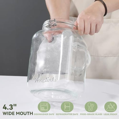 novelinks 2 Pack 1 Gallon Square Super Wide Mouth Glass Storage Jars with Airtight Glass Lids, Mason Jars with Stainless Steel Handle,Clear Glass Storage Container for Fermenting, Pickling, Canning - color: Glass Lid