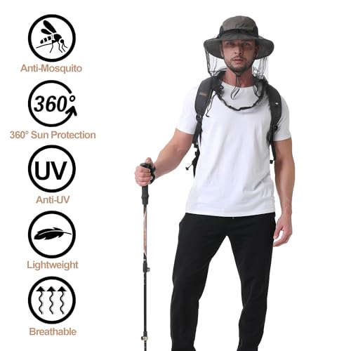 Mosquito Head Net Hat UPF 50+ Sun Protection Bug Hat for Men Women | Sun Visor Style, Perfect for Safari, Hiking, Beekeeping, Camping & Gardening - color: Army Green