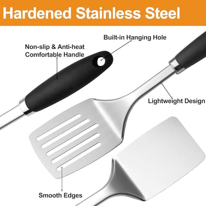 Stainless Steel Spatulas Set, 2 Pack Solid & Slotted Turner Spatulas, Metal Spatula Set for Cast Iron, Griddle, Eggs, Burgers and Pancakes - color: B-Turner Spatula Set