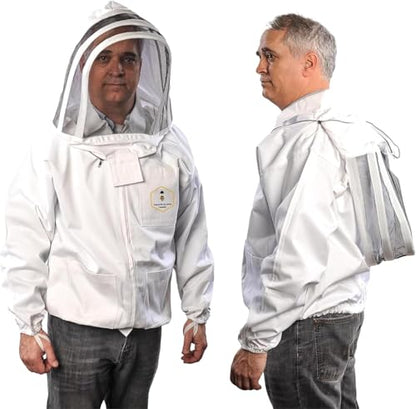 Beekeeping Jacket with Fencing Veil and Gloves, Cotton Bee Jacket for Men and Women, Heavy-Duty Brass Zippers - size: XL