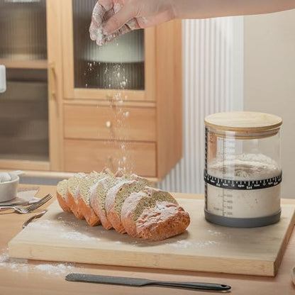 Sourdough Starter Jar,50oz Wide-Mouth with Non-slip silicone rubber Bottom Sourdough Starter Kit,Date Marked Feeding Band, Thermometer, Cloth Cover & Bamboo Lid, Reusable Sourdough Bread Baking