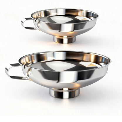 2-Pack Canning Funnels, Wide Mouth & Regular Mouth Kitchen Funnels for Mason Jars, Large & Small Funnel Set for Filling Bottles with Liquid, Oil, Dry Food - Stainless Steel