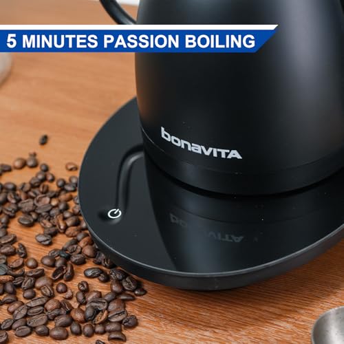 Bonavita Cosmopolitan 1.0L Gooseneck Electric Kettle, Stainless Steel Water Boiler for Coffee Brew and Tea Precise Pour Control, 6 Preset Temps, Glass Touch Panel, 1200W Fast Boil, Matte Black - color: Matte Black