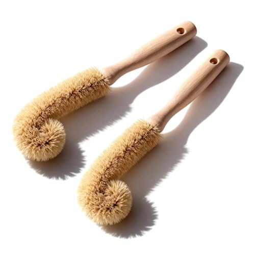 Bottle Brush Cleaner,Long Beech Wood Handle Non-Scratch,L-Shape for Cleaning Coffee Cups,Mason,Thermos,Glass Bottle,Beer Bottles,Wine Bottles,Baby Bottle-2 Pack - size: 2 Pack - L-Shape Brushes