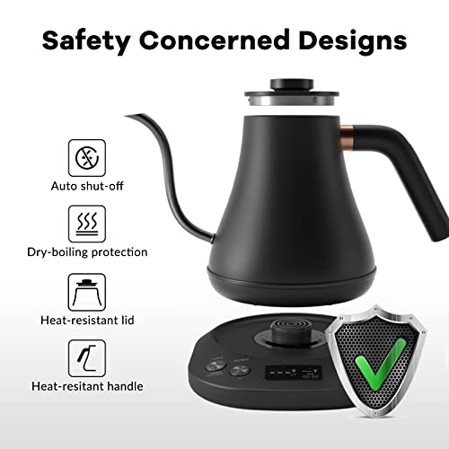 Mecity Electric Kettle Gooseneck Pour Over Kettle ±1℉ Temperature Control Quick Heating Water Boiler for Coffee & Tea & Formula Auto Shut Off Tea Kettle 1200 Watt, 0.8L, Matt Black, Barista Edition - color: Matt Black