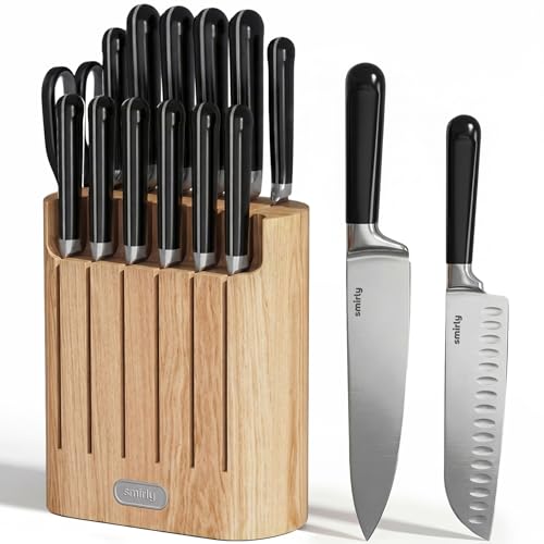 SMIRLY 14-Piece Kitchen Knife Set with Magnetic Block, High Carbon Stainless Steel Chef Knives, Ultra Sharp, Dishwasher Safe, Black - color: Black