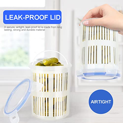 Firlar 2 Pack Pickle Jar with Strainer Insert, Transparent Pickle Storage Container with Leaks-Proof and Lock It Lid, Pickle Holder Keeper Lifter, Barrel of Olive Jalapeno, Large Flip Jar - color: Jar-2PCS