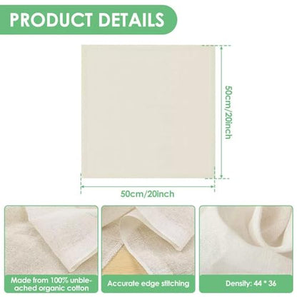2pcs Reusable Cheesecloth, 50x50cm, 100% Cotton Food Filter Cloth, Unbleached Cheese Strainer Cloths For Juice Making Yogurt Coffee Tea Filtering Cheese Making