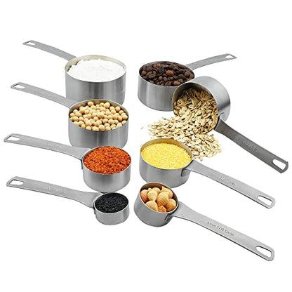 Measuring Cups set, 18/8 (304) Stainless Steel Measuring Cups for Kitchen & Baking, Heavy Duty Solid Measurement Cups, Us & Metric Measure Tools with 1/16, 1/8, 2/3 &3/4 Cups
