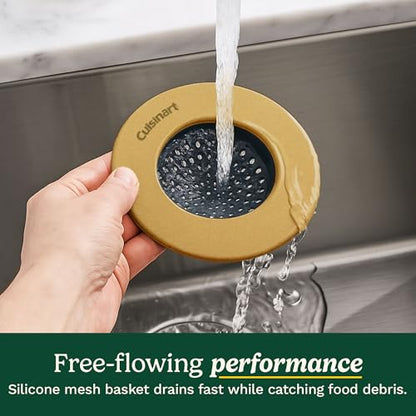 Cuisinart Sink Strainers- 2 Pack Kitchen Sink Drain Strainer & Food Catcher with Enamel-Coated Stainless Steel Rim and Silicone Base, Fits Standard 3.5" Drains, Outer Diameter 4.35", Scratch-Safe - color: Gold