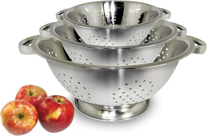 Premium Grade Stainless Steel Colander Basket Strainer Set of 3 - Ideal for Cooking, Baking Preperation - size: Set of 3 pcs