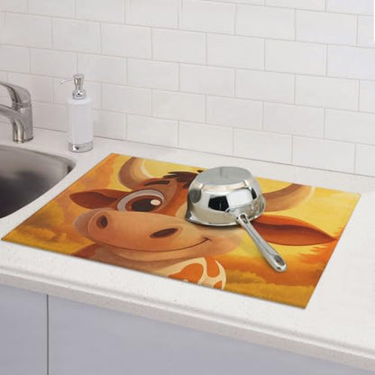 Cute Cow and Cheese Dish Drying Mat for Kitchen Counter Microfiber Absorbent Reusable Washable 18x24in - color: Cute Cow And Cheese