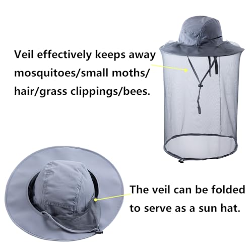 Mosquito Netting Bee Keeper Hat,Garden Bug Gnats Face Cover Head Net Veil Costume Dog Grooming Cap for Women Men Fishing - color: Dark Grey