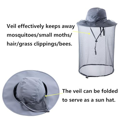 Mosquito Netting Bee Keeper Hat,Garden Bug Gnats Face Cover Head Net Veil Costume Dog Grooming Cap for Women Men Fishing - color: Dark Grey