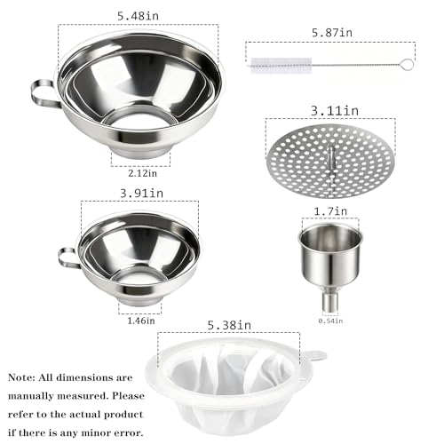 5 Pack Stainless Steel Canning Funnel for Filling Mason Jar with Mesh Strainer, Wide & Narrow Mouth Funnels for Kitchen Use, Filling Bottles & Dry Ingredients, Kitchen Gadgets Canning Supplies Kit