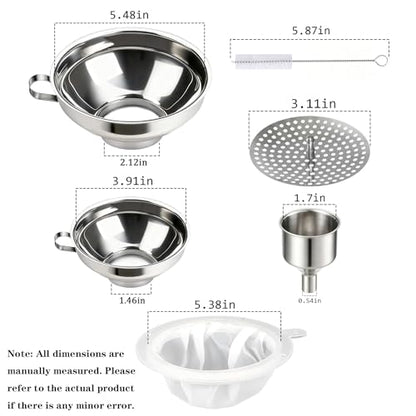 5 Pack Stainless Steel Canning Funnel for Filling Mason Jar with Mesh Strainer, Wide & Narrow Mouth Funnels for Kitchen Use, Filling Bottles & Dry Ingredients, Kitchen Gadgets Canning Supplies Kit