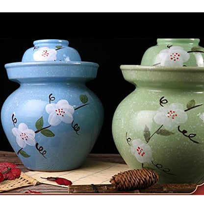ZHOUXIAO Pickle Jar Ceramic Jar with Lid,Flower Traditional Chinese Fermentation Kit Crock with Water Seal Airlock Lid, Fermentation Jar for Kimchi,Sauerkraut,Kombucha Jar 3KG