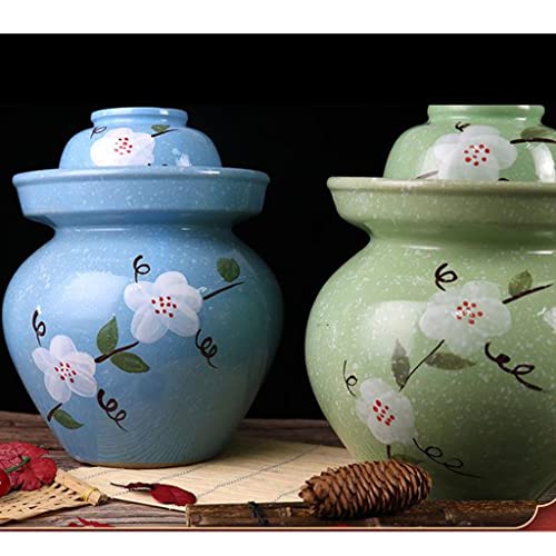 ZHOUXIAO Pickle Jar Ceramic Jar with Lid,Flower Traditional Chinese Fermentation Kit Crock with Water Seal Airlock Lid, Fermentation Jar for Kimchi,Sauerkraut,Kombucha Jar 6KG