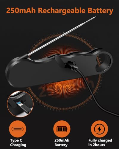 COOLMI Instant Read Meat Thermometer, 2-4 Sec, Waterproof, Rechargeable | Large Bright LED Display, Hold And Recalibration, Foldable Probe, Magnetic Storage And Up To 11 Hours Of Use - color: Rechargeable Model-Black