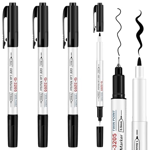 3 Pcs Alcohol Resistant Laboratory Markers, Black Dual Head Permanent Freezer Pens with 0.5mm Fine Point and 1.0mm Makers Tip, Designed for Industrial, Lab and Hospital Use (Black) - color: Black
