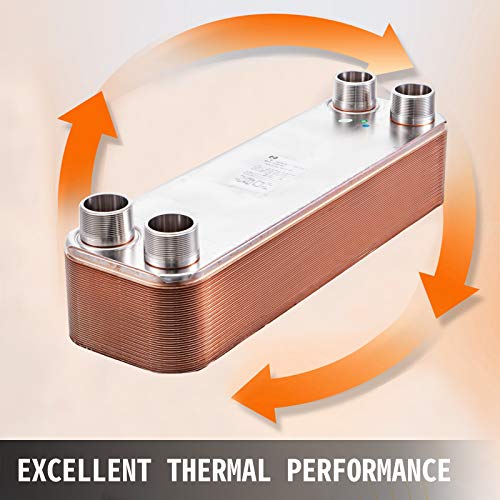BestEquip Heat Exchanger 3"x7.5" 40 Plates Brazed Plate Heat Exchanger 316L 3/4" MPT Heat Exchanger B3-12A Beer Wort Chiller for Hydronic Heating - size: 40